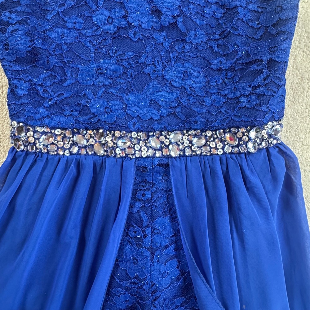 Speechless Kids Royal Blue Lace Rhinestone Romper Maxi Dress Sz 12 SC224D23H908 - Picture 7 of 9